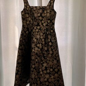 Cocktail Party Dress. MIDI Eggplant & Gold. Size L.